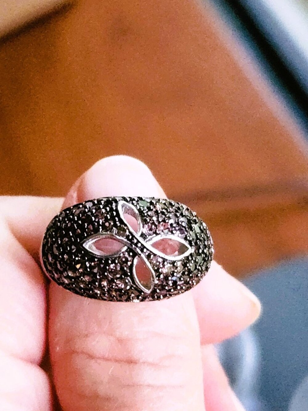 💎 USSR Soviet Russian .925 Silver Dome Cut Out Flower Plum CZs Ring NEW w Tags